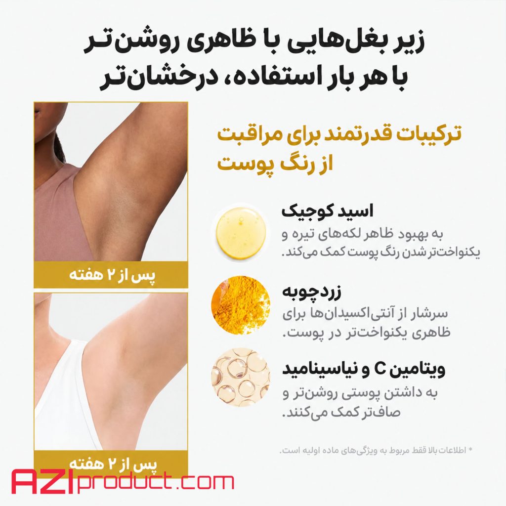 استیک روشن‌کننده زیر بغل مدی‌کیوب کوجیک اسید و زردچوبه
